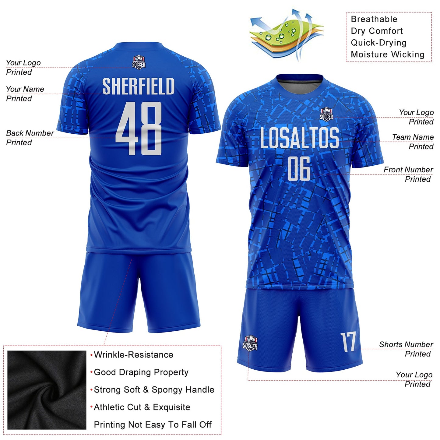 Custom Royal White Sublimation Soccer Uniform Jersey - Sky-Custom