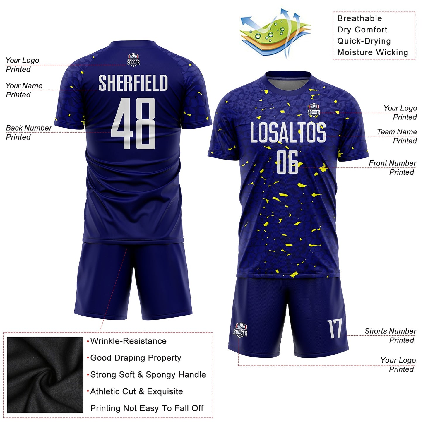 Custom Navy White-Gold Sublimation Soccer Uniform Jersey - Sky-Custom