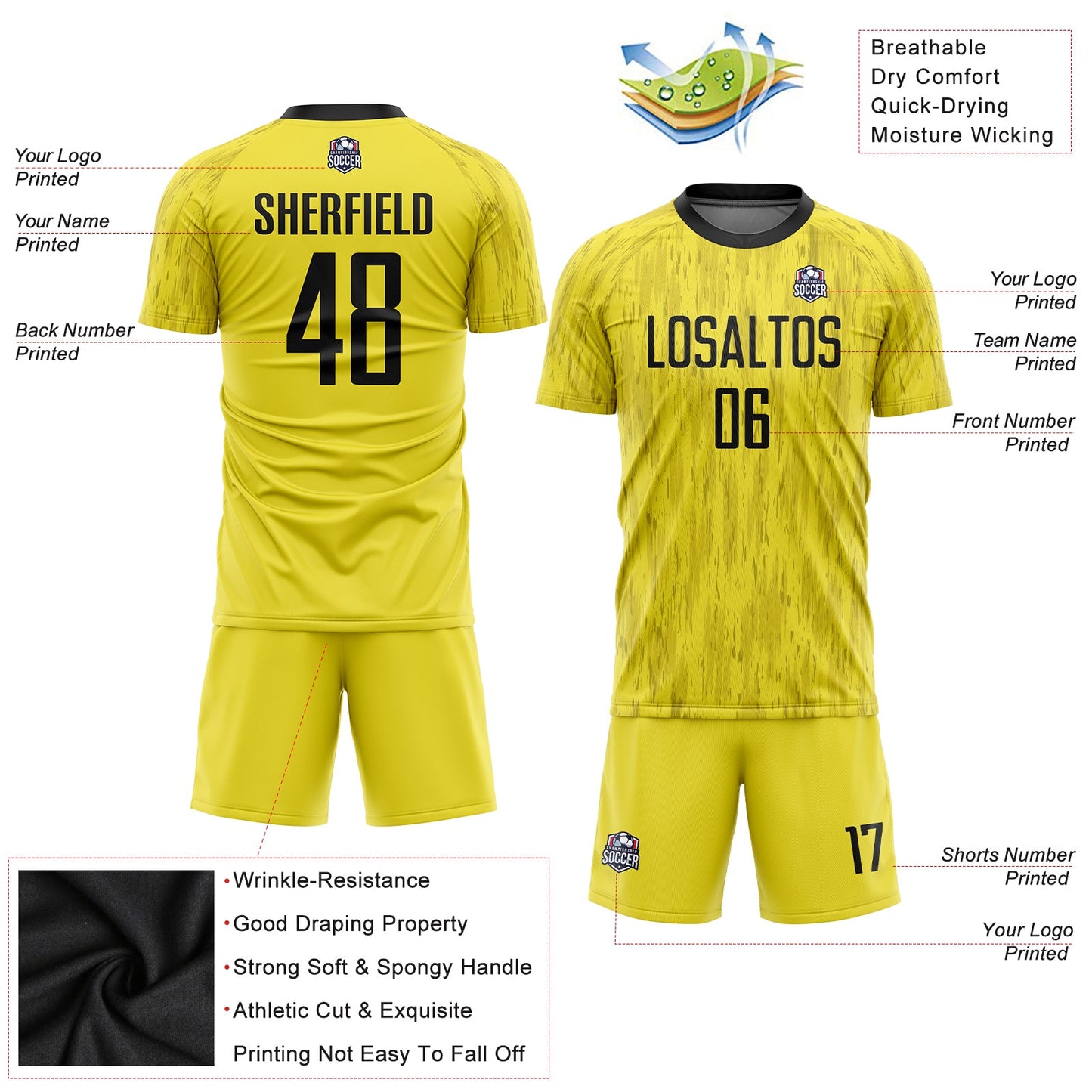 Custom Gold Black Sublimation Soccer Uniform Jersey - Sky-Custom