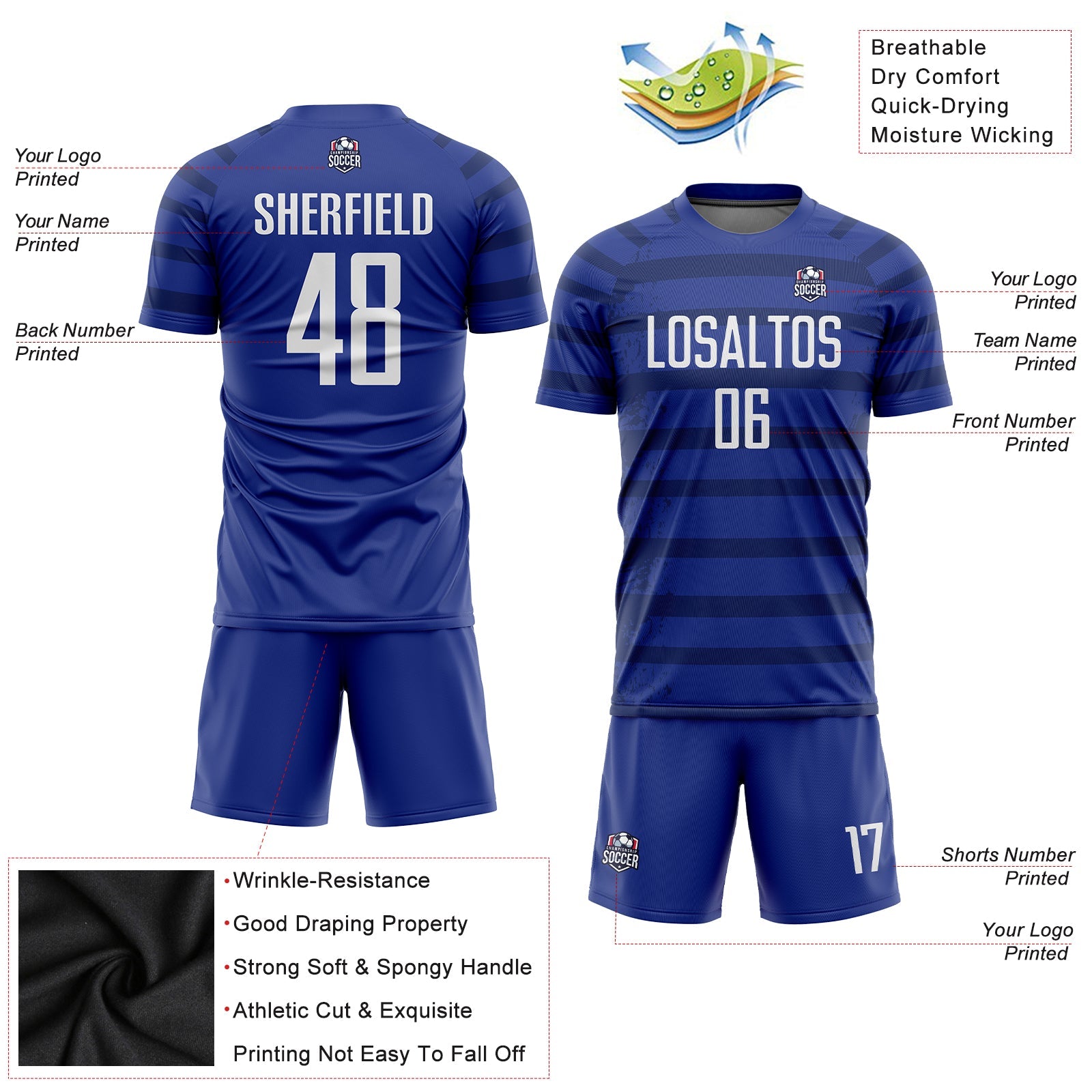 Custom Royal White-Navy Sublimation Soccer Uniform Jersey - Sky-Custom