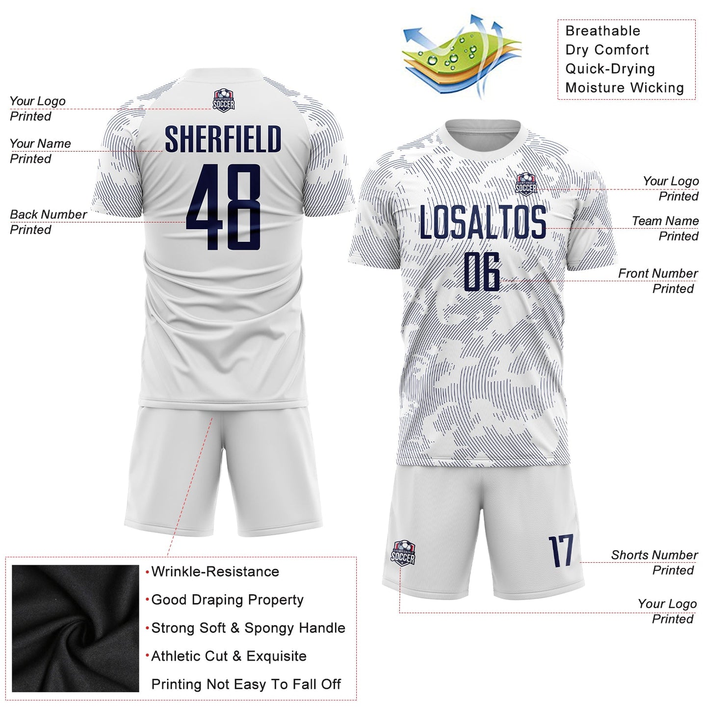 Custom White Navy Sublimation Soccer Uniform Jersey - Sky-Custom