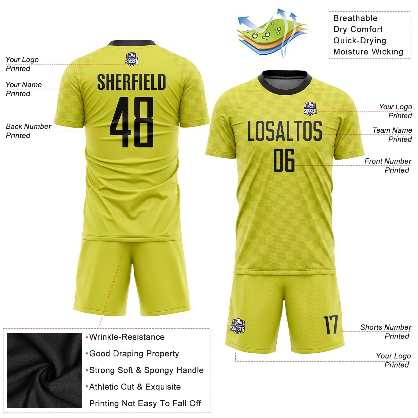 Custom Gold Black Sublimation Soccer Uniform Jersey - Sky-Custom