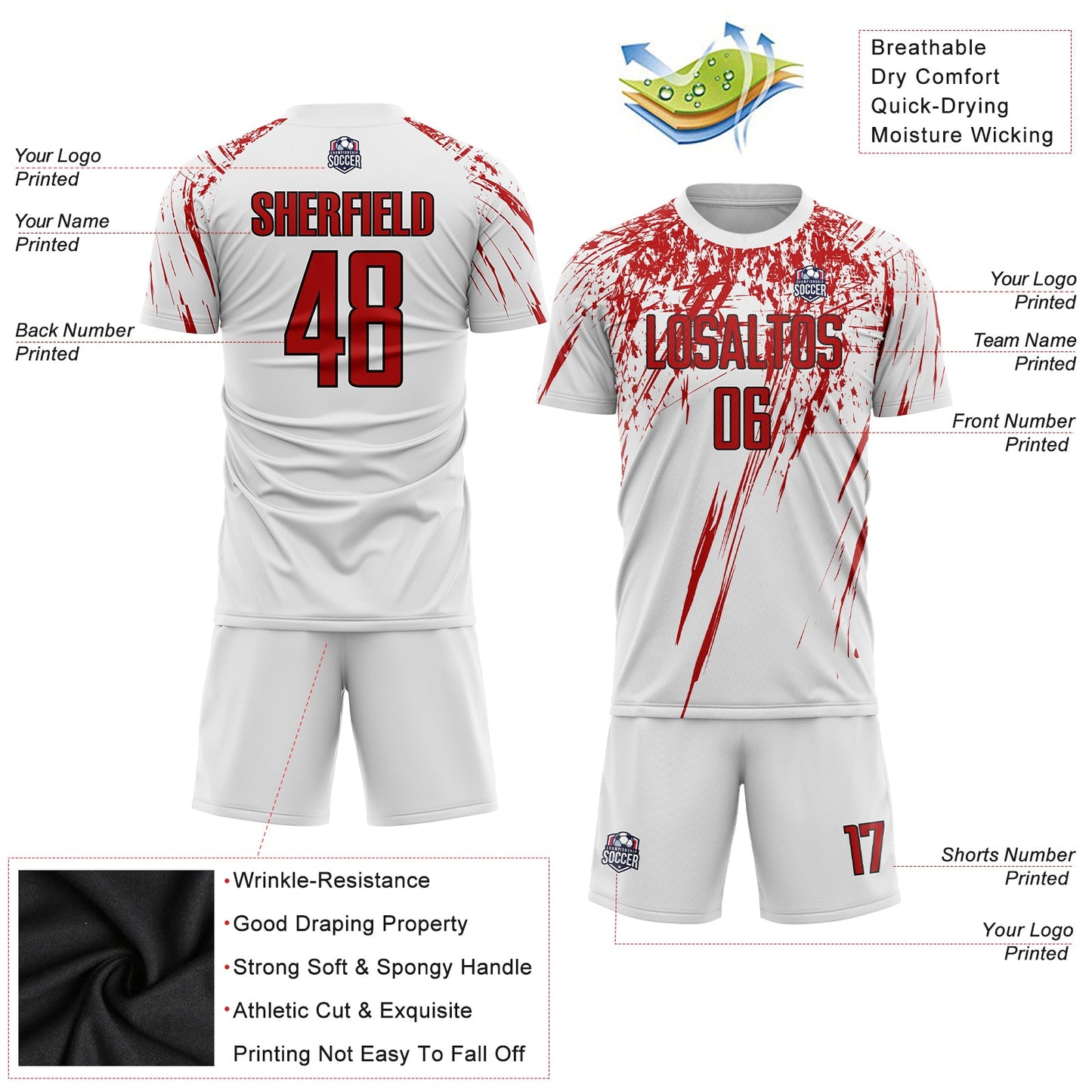 Custom White Red-Black Sublimation Soccer Uniform Jersey - Sky-Custom