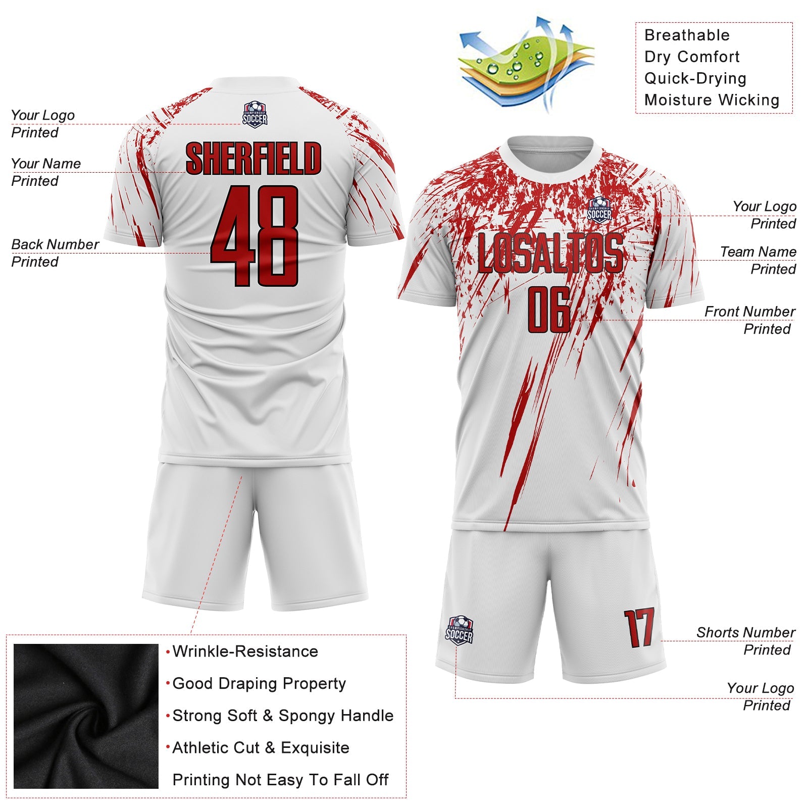 Custom White Red-Black Sublimation Soccer Uniform Jersey - Sky-Custom