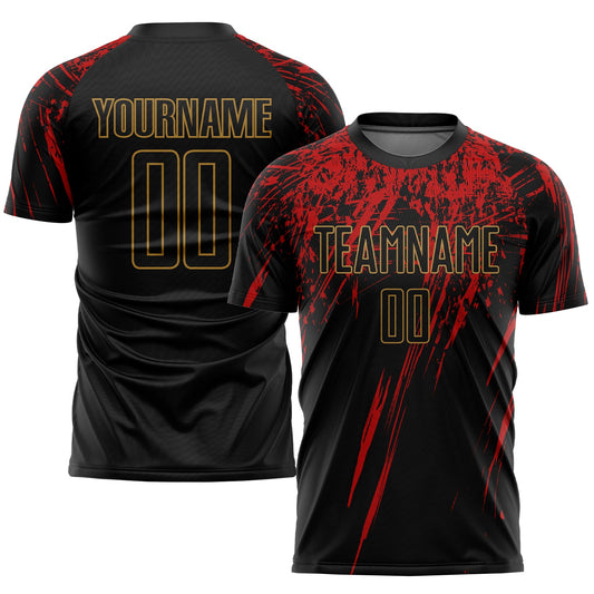 Custom Black Black Old Gold-Red Sublimation Soccer Uniform Jersey - Sky-Custom