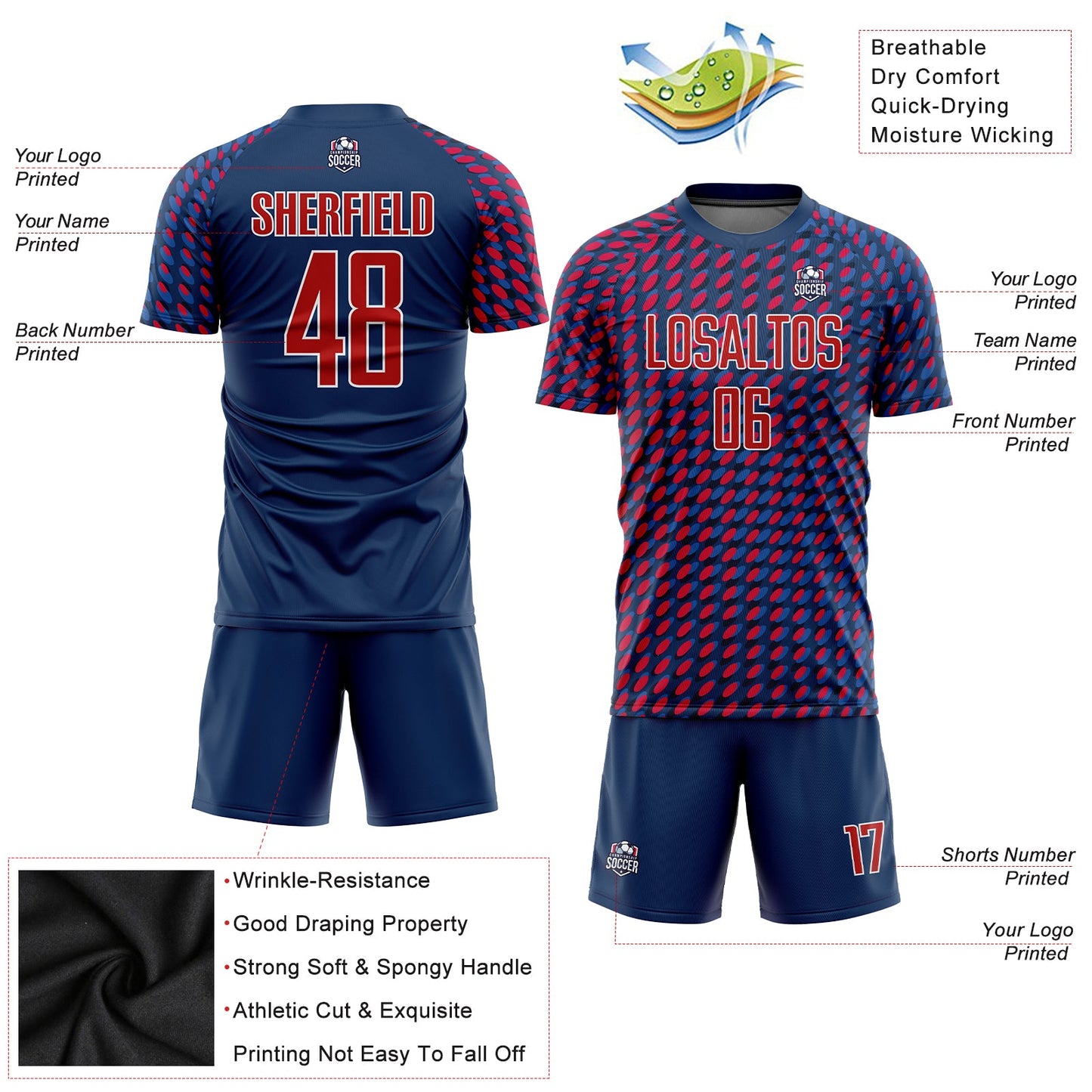 Custom Navy Red-White Sublimation Soccer Uniform Jersey - Sky-Custom