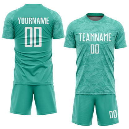 Custom Aqua White Sublimation Soccer Uniform Jersey - Sky-Custom