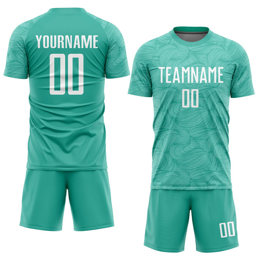 Custom Aqua White Sublimation Soccer Uniform Jersey - Sky-Custom