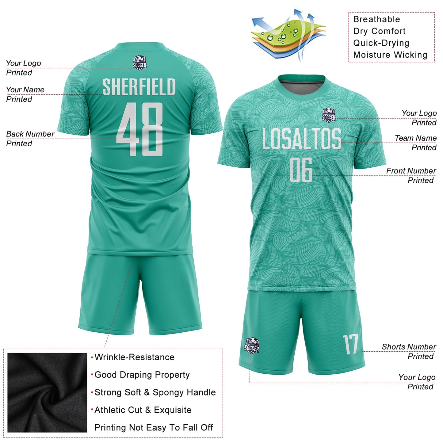 Custom Aqua White Sublimation Soccer Uniform Jersey - Sky-Custom