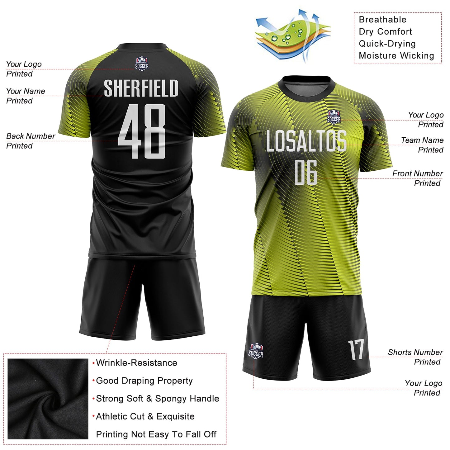 Custom Gold White-Black Sublimation Soccer Uniform Jersey - Sky-Custom