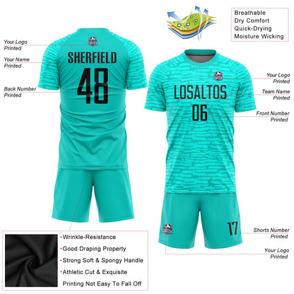 Custom Aqua Black Sublimation Soccer Uniform Jersey - Sky-Custom