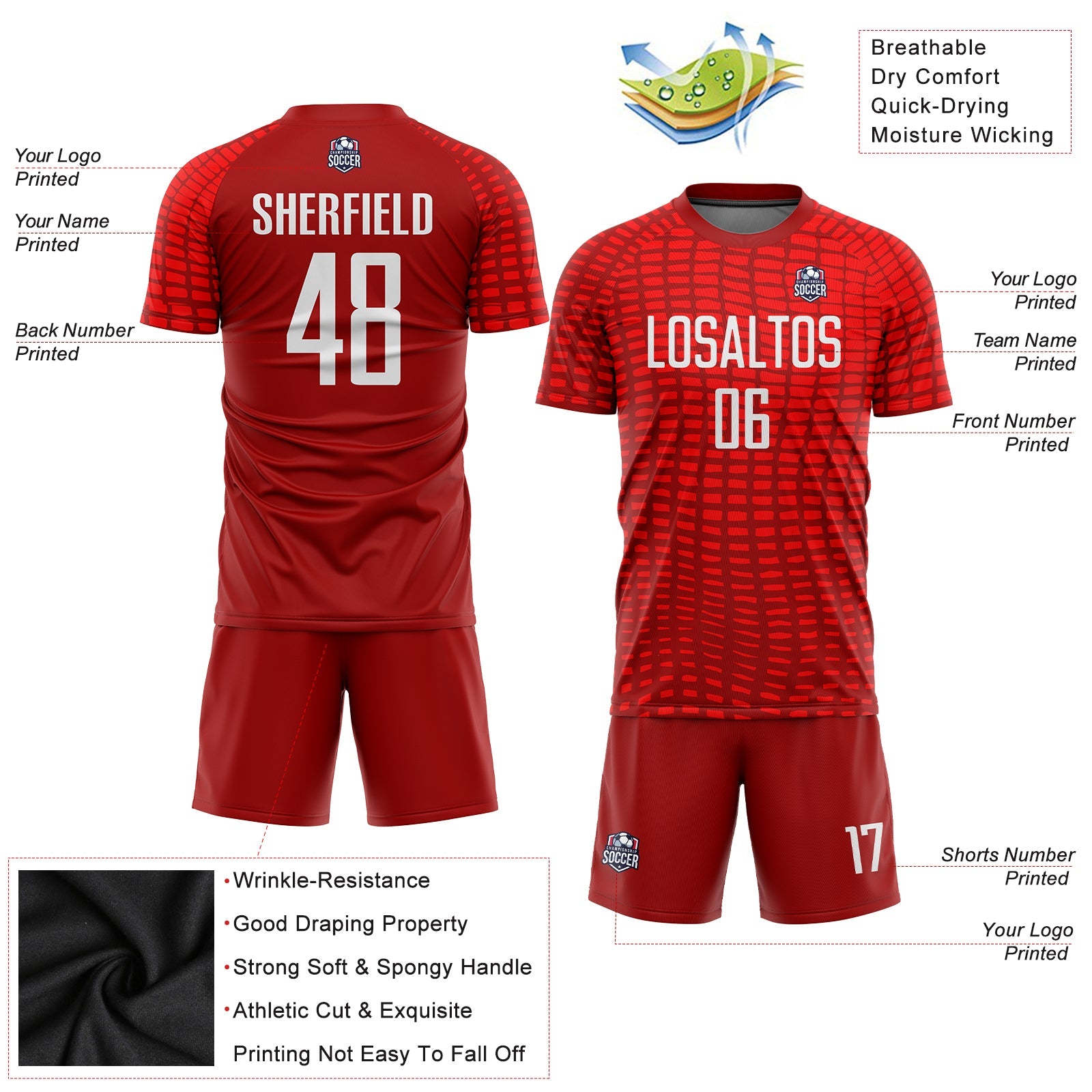 Custom Red White Sublimation Soccer Uniform Jersey - Sky-Custom