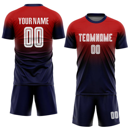 Custom Red White-Navy Sublimation Fade Fashion Soccer Uniform Jersey - Sky-Custom