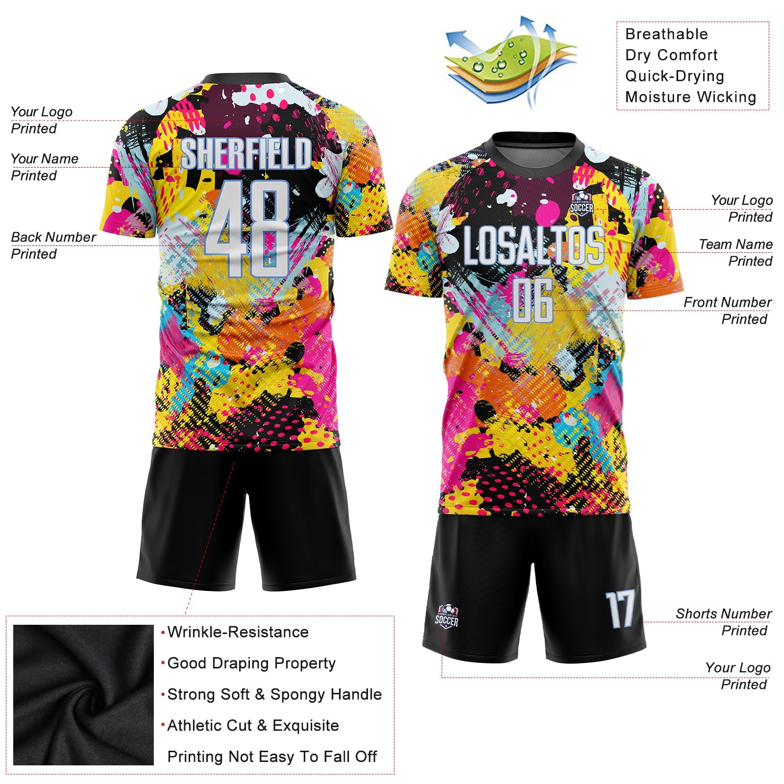 Custom Graffiti Pattern White-Light Blue Sublimation Soccer Uniform Jersey - Sky-Custom