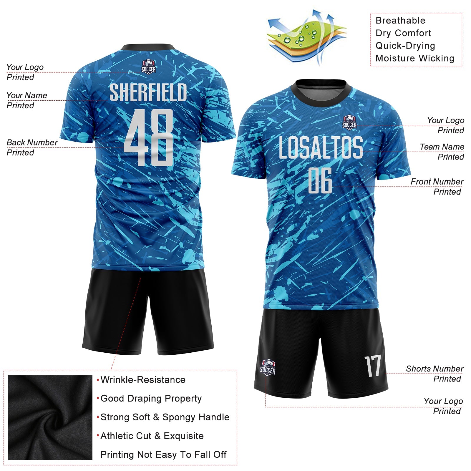 Custom Royal White-Light Blue Sublimation Soccer Uniform Jersey - Sky-Custom