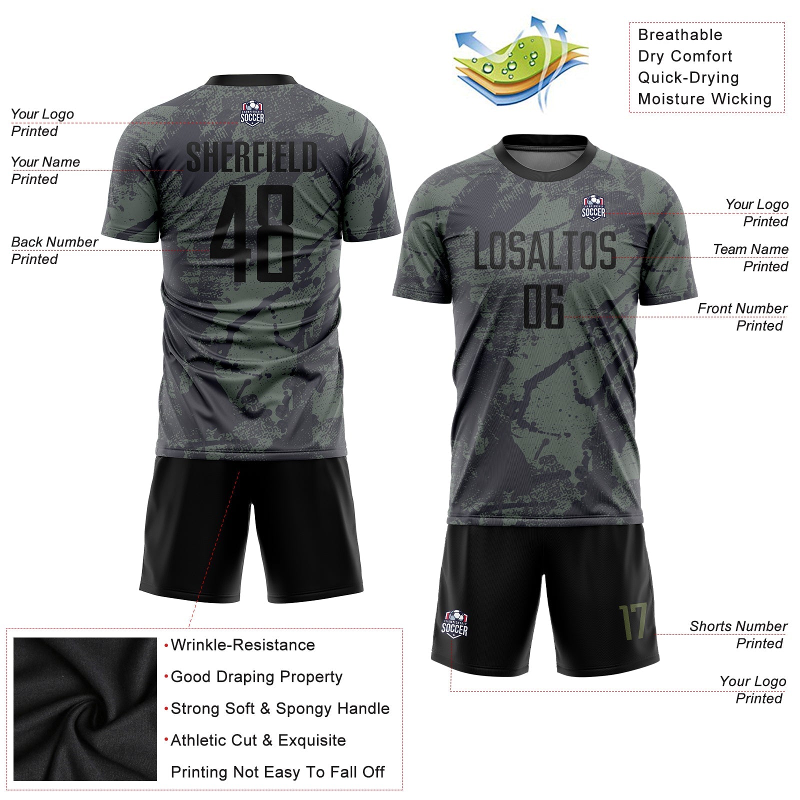 Custom Olive Black Sublimation Salute To Service Soccer Uniform Jersey - Sky-Custom