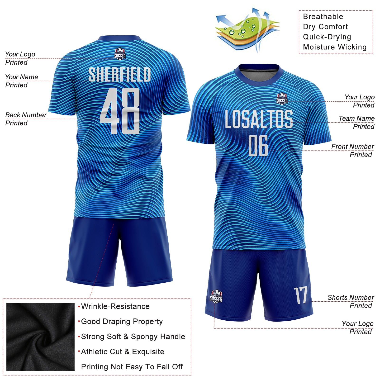 Custom Light Blue White-Royal Sublimation Soccer Uniform Jersey - Sky-Custom