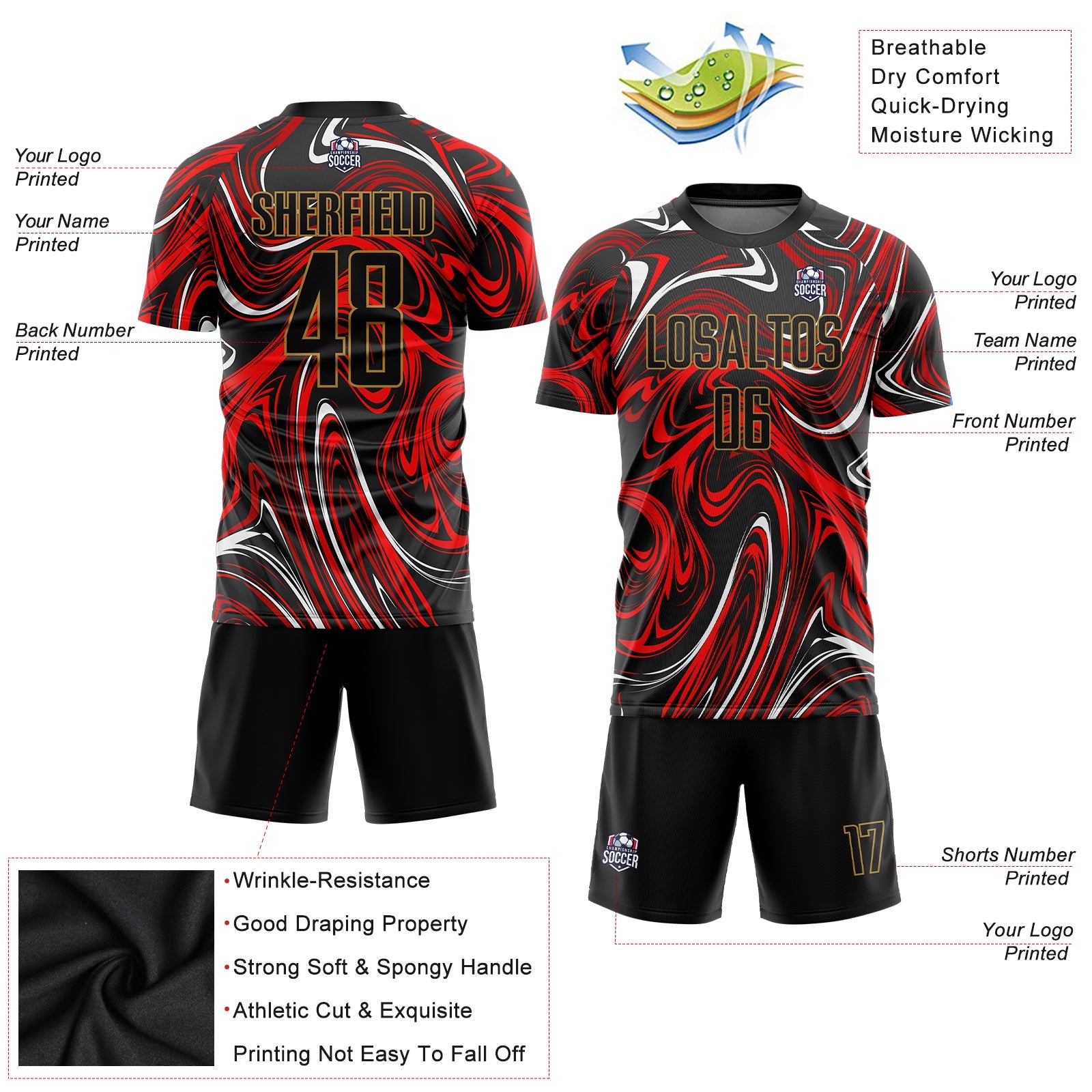 Custom Figure Black-Old Gold Sublimation Soccer Uniform Jersey - Sky-Custom