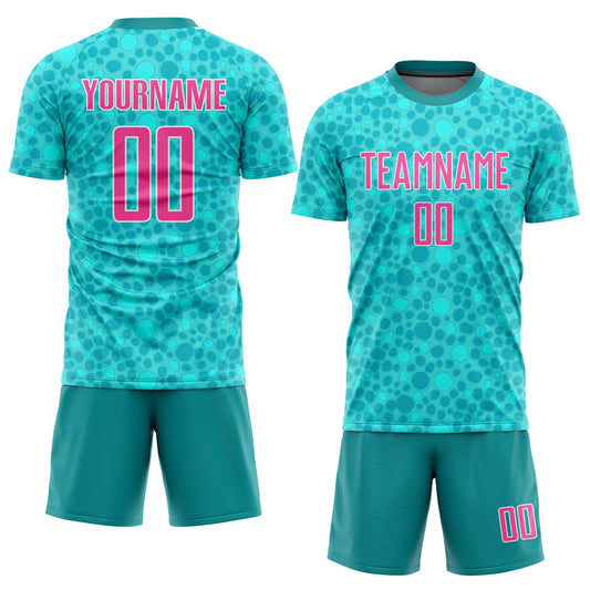 Custom Aqua Pink-White Sublimation Soccer Uniform Jersey - Sky-Custom