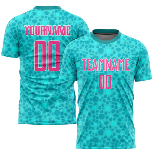 Custom Aqua Pink-White Sublimation Soccer Uniform Jersey - Sky-Custom