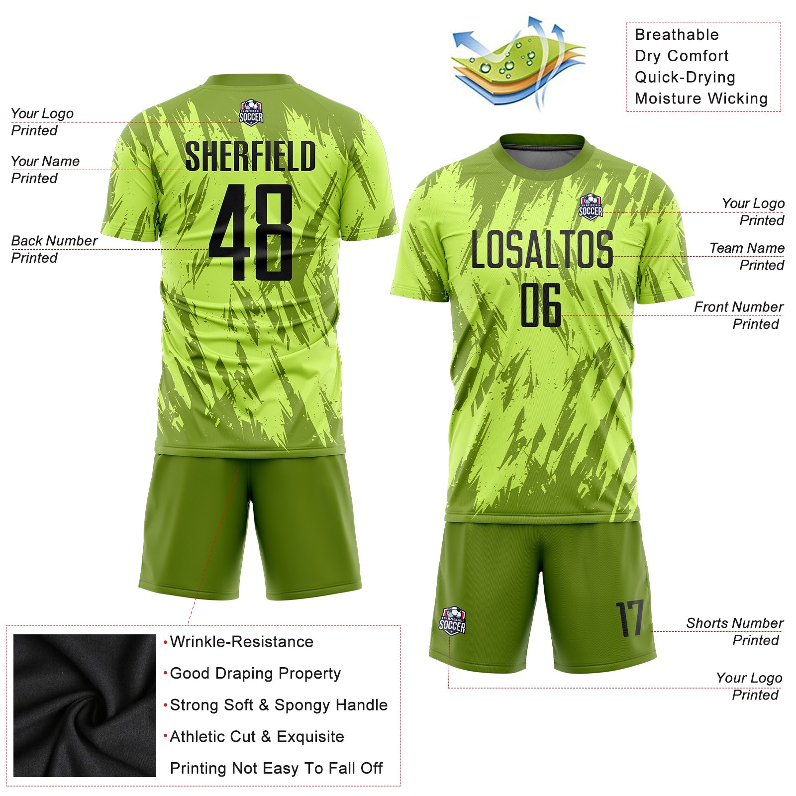 Custom Neon Green Black-Olive Sublimation Soccer Uniform Jersey - Sky-Custom