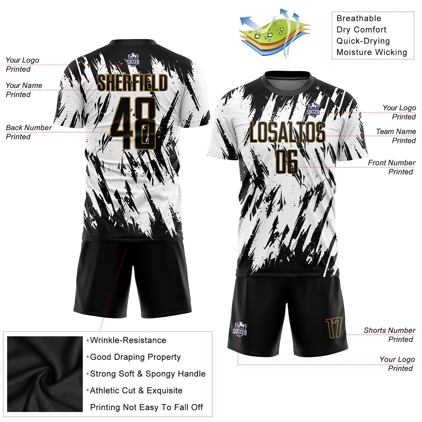 Custom White Black-Old Gold Sublimation Soccer Uniform Jersey - Sky-Custom