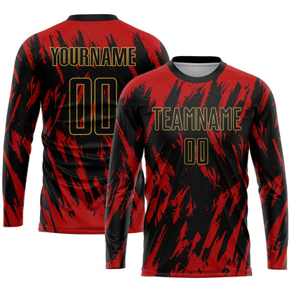 Custom Red Black-Old Gold Sublimation Soccer Uniform Jersey - Sky-Custom