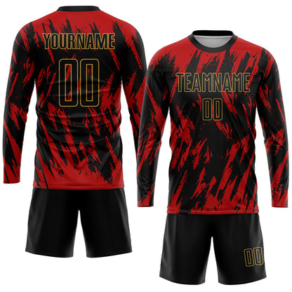 Custom Red Black-Old Gold Sublimation Soccer Uniform Jersey - Sky-Custom