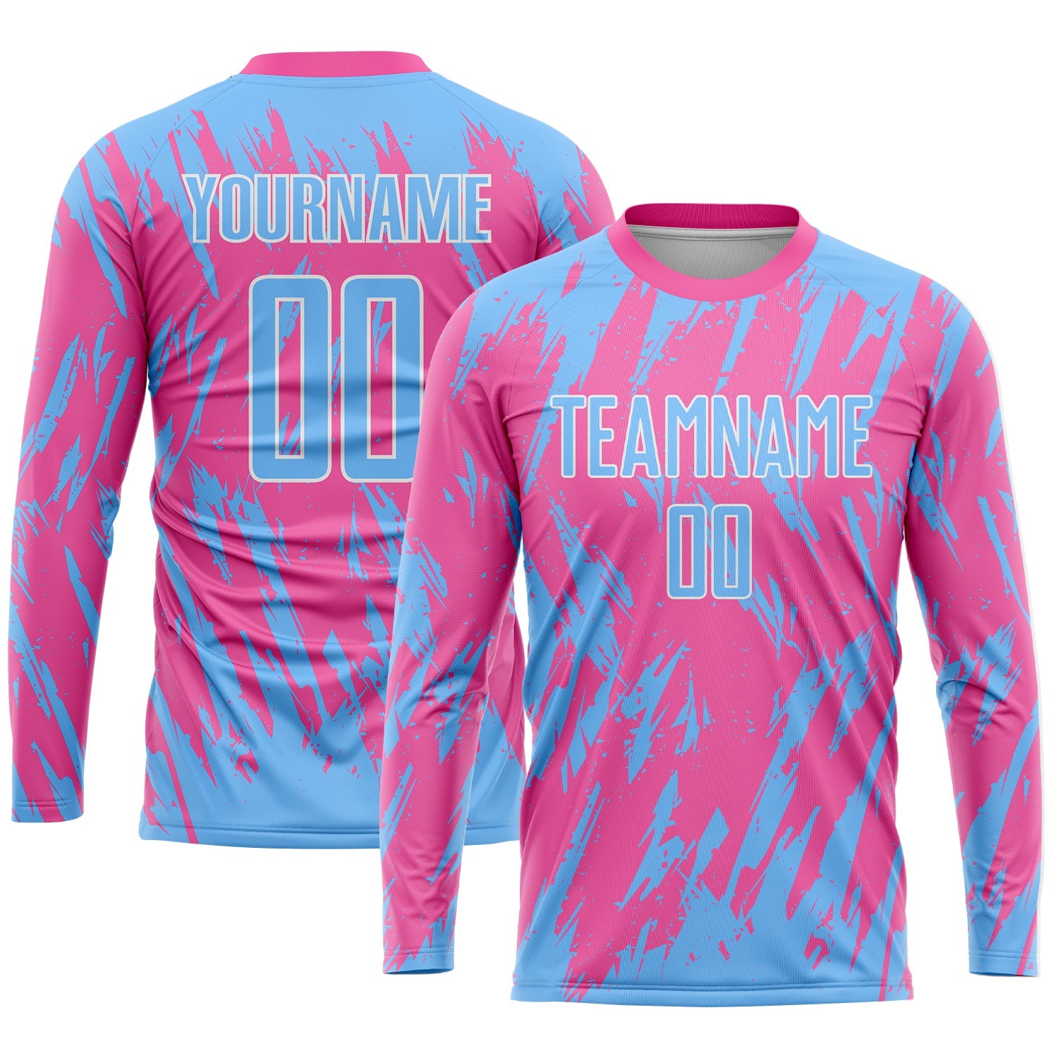 Custom Pink Light Blue-White Sublimation Soccer Uniform Jersey - Sky-Custom