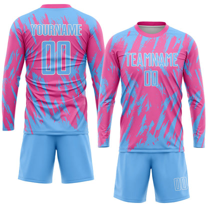 Custom Pink Light Blue-White Sublimation Soccer Uniform Jersey - Sky-Custom