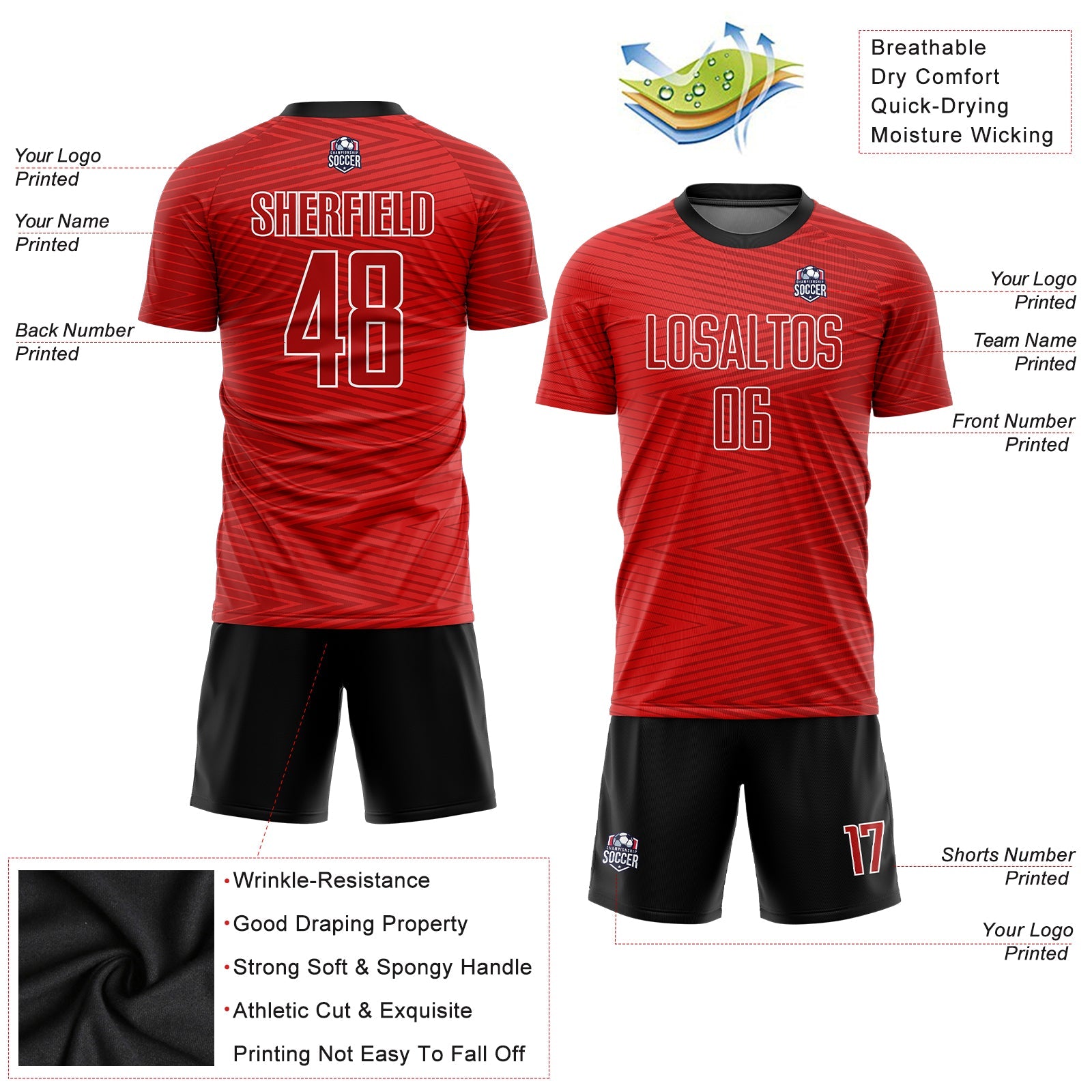 Custom Red Red-Black Sublimation Soccer Uniform Jersey - Sky-Custom
