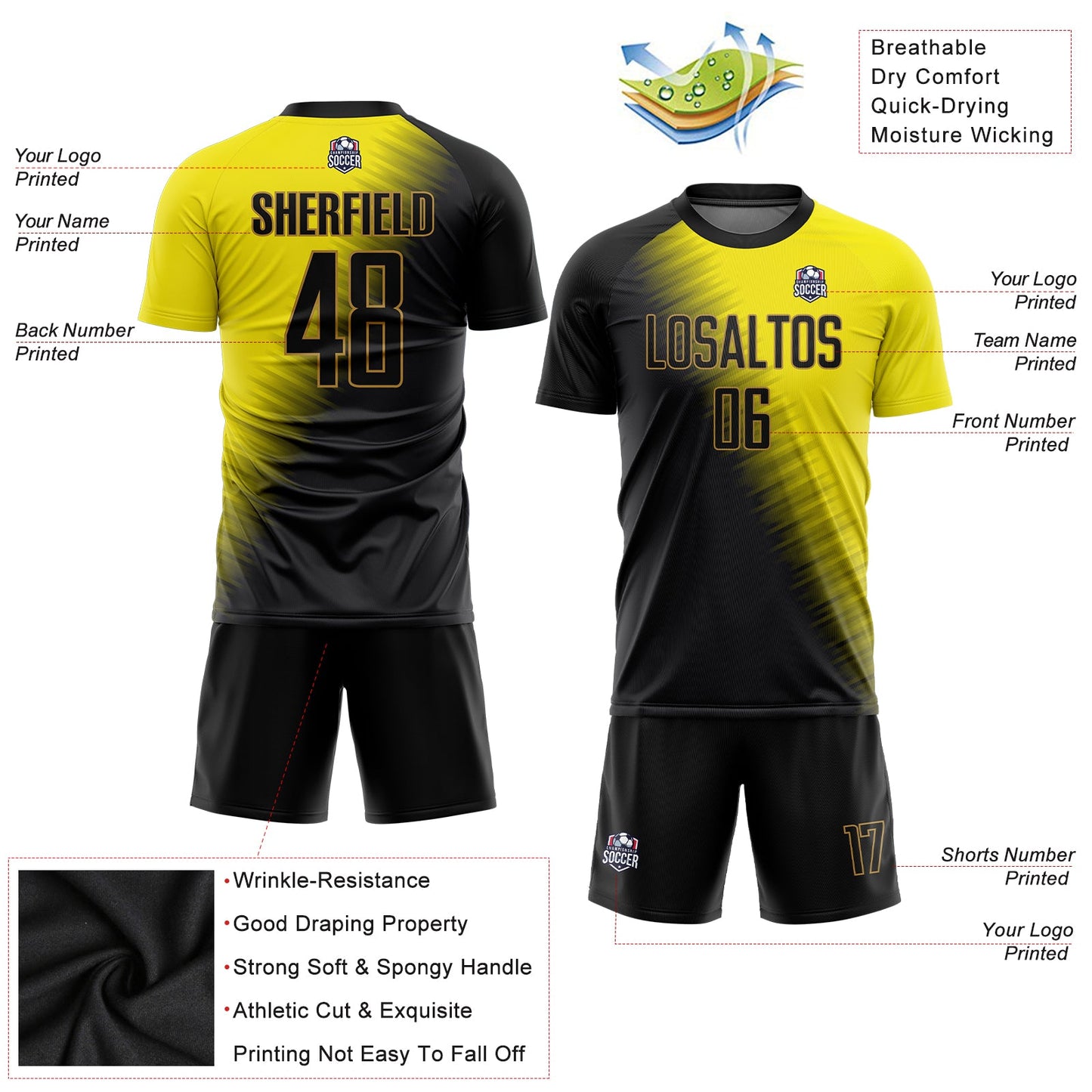 Custom Gold Black-Old Gold Sublimation Soccer Uniform Jersey - Sky-Custom