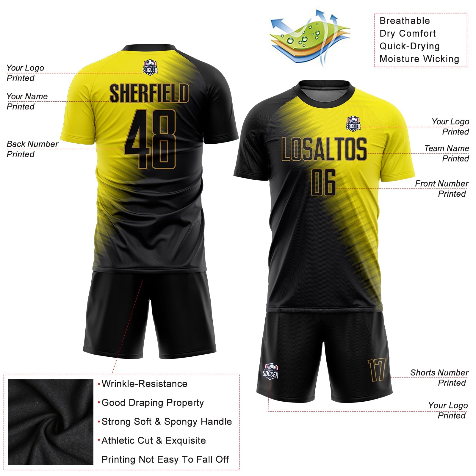 Custom Gold Black-Old Gold Sublimation Soccer Uniform Jersey - Sky-Custom