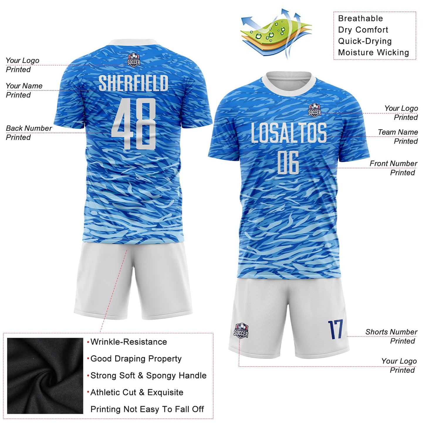 Custom Royal White Sublimation Soccer Uniform Jersey - Sky-Custom