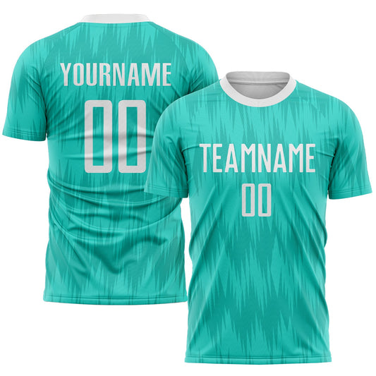 Custom Aqua White Sublimation Soccer Uniform Jersey - Sky-Custom