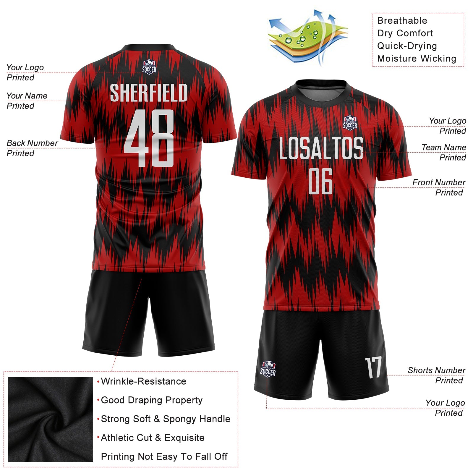 Custom Red White-Black Sublimation Soccer Uniform Jersey - Sky-Custom