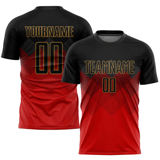 Custom Red Black-Old Gold Sublimation Soccer Uniform Jersey - Sky-Custom