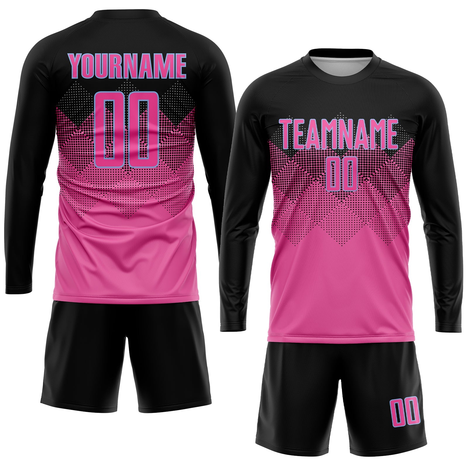 Custom Pink Black-LIght Blue Gradient Square Shape Sublimation Soccer Uniform Jersey - Sky-Custom