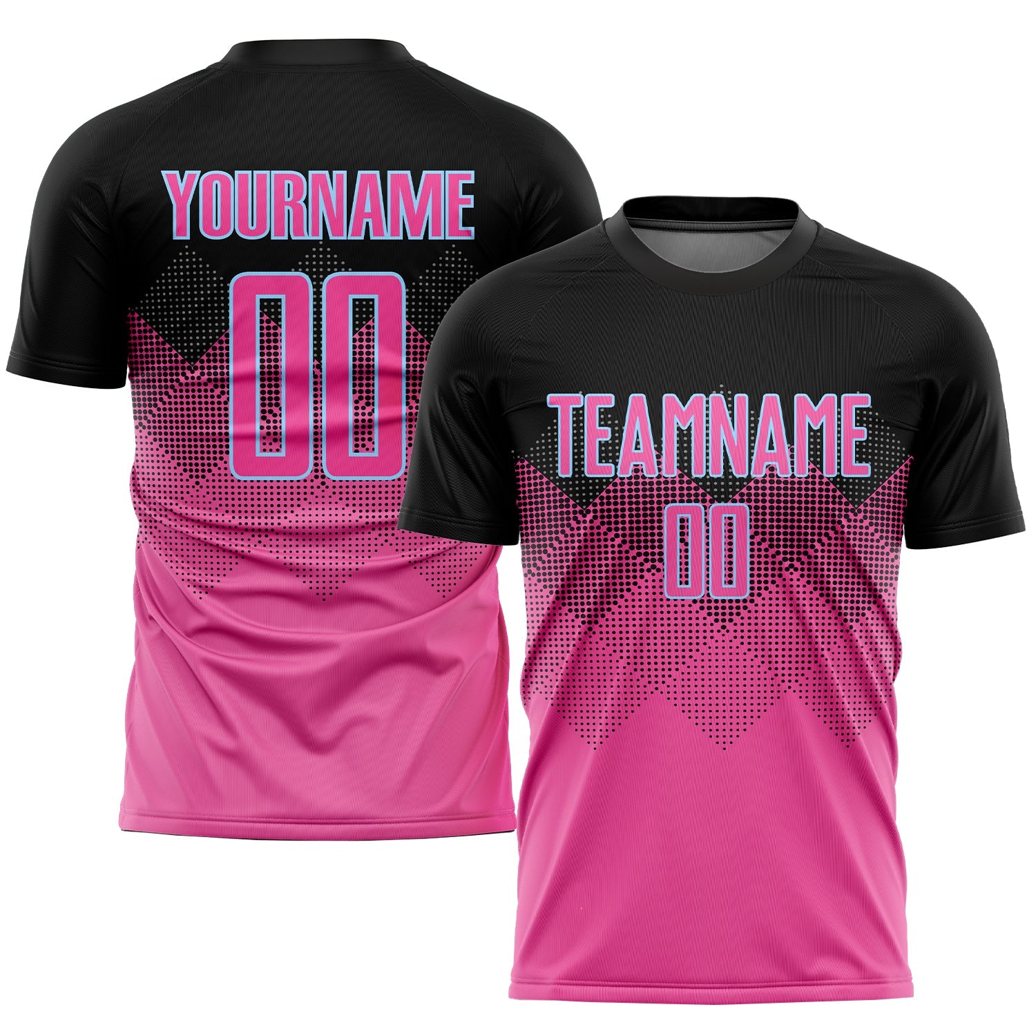 Custom Pink Black-LIght Blue Gradient Square Shape Sublimation Soccer Uniform Jersey - Sky-Custom