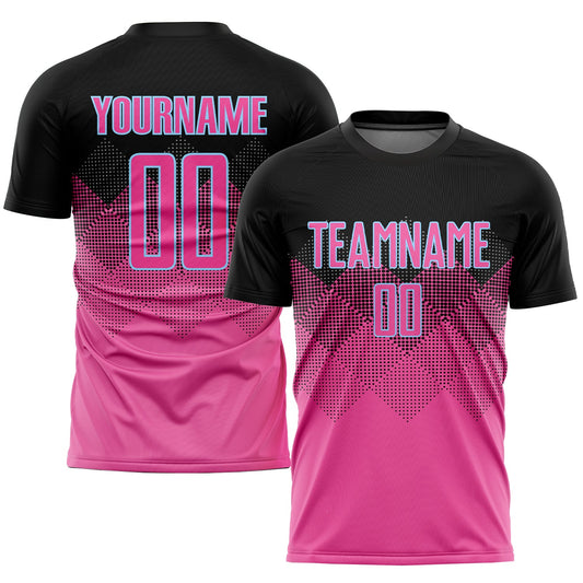 Custom Pink Black-LIght Blue Gradient Square Shape Sublimation Soccer Uniform Jersey - Sky-Custom