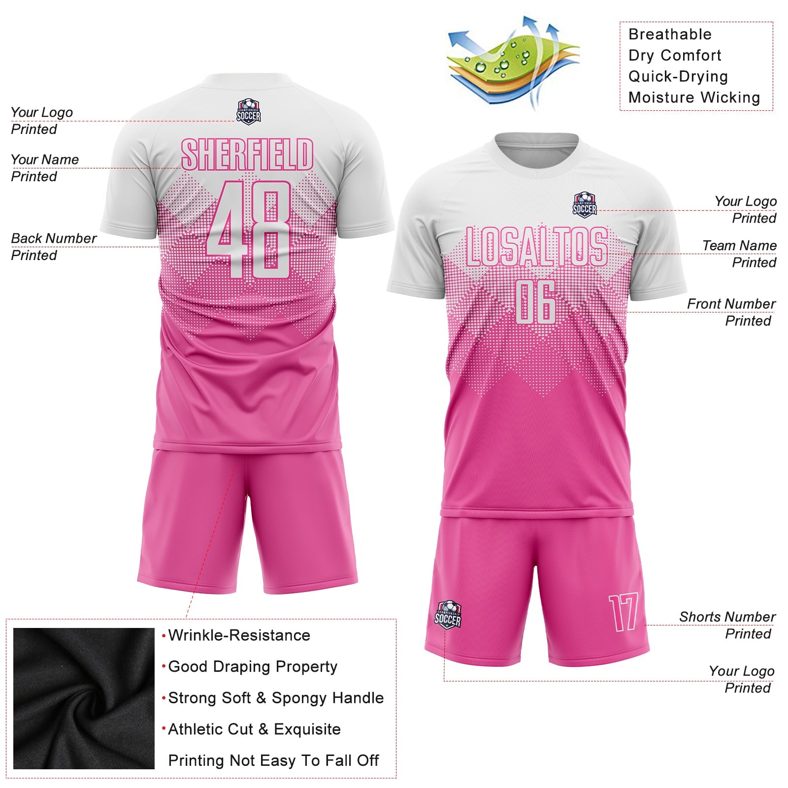 Custom Pink White Sublimation Soccer Uniform Jersey - Sky-Custom