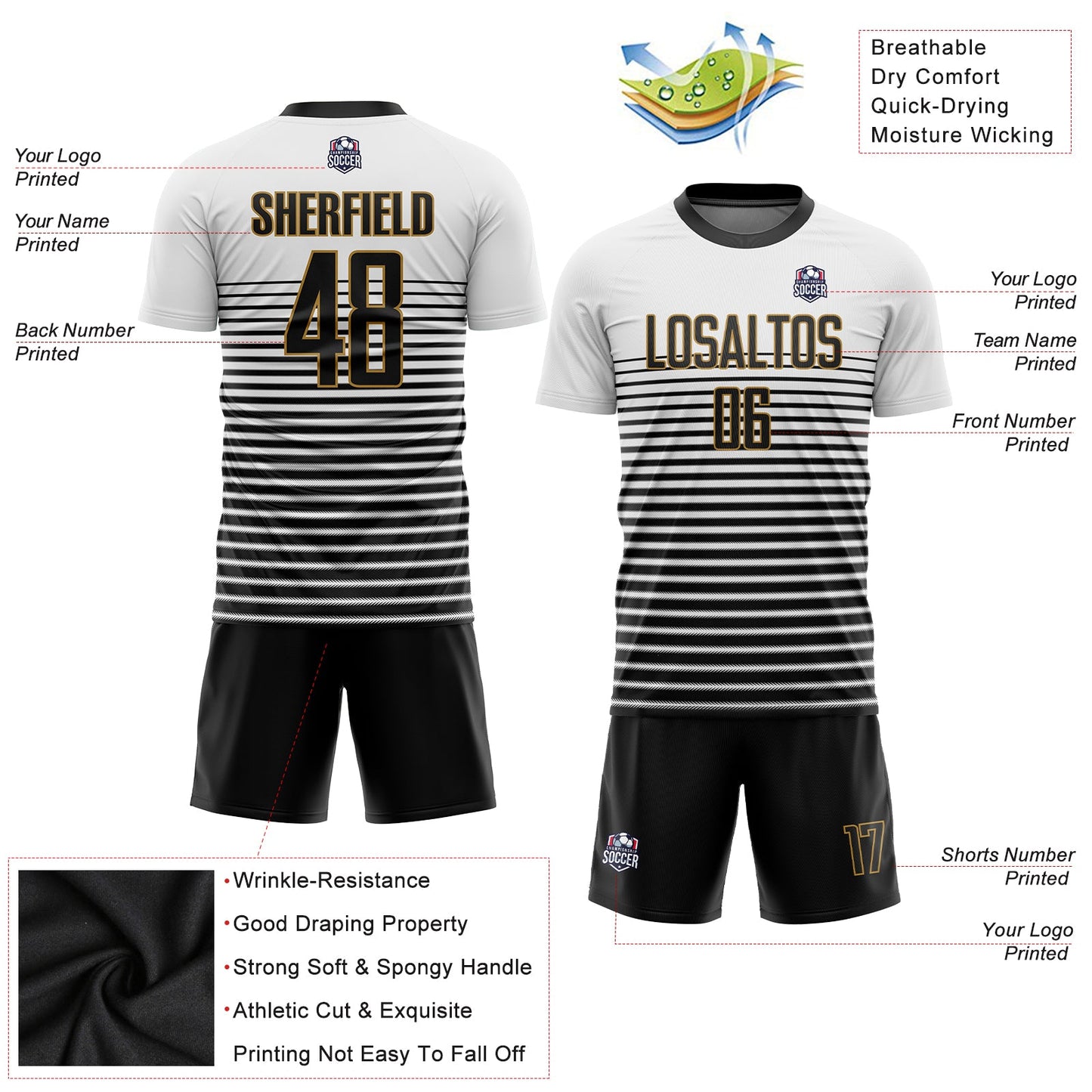Custom White Black-Old Gold Sublimation Soccer Uniform Jersey - Sky-Custom