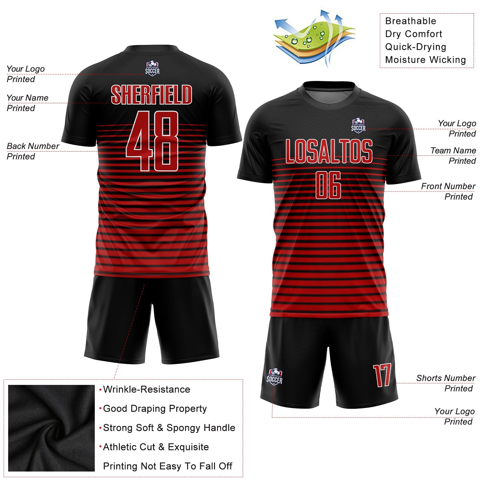 Custom Black Red-White Sublimation Soccer Uniform Jersey - Sky-Custom