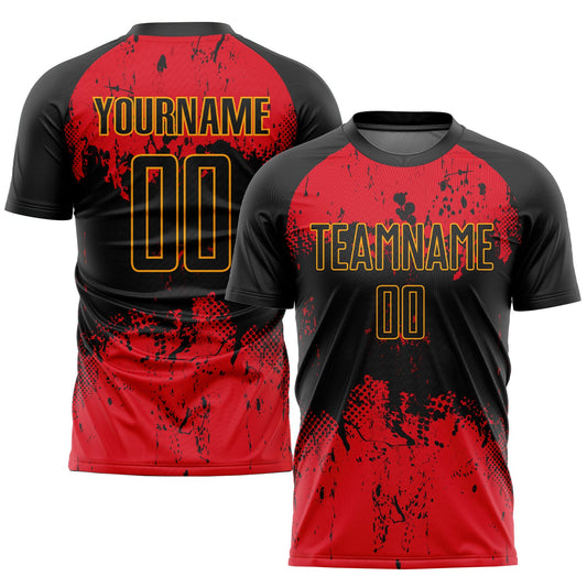 Custom Black Red-Gold Sublimation Soccer Uniform Jersey - Sky-Custom