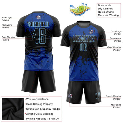 Custom Black Black-Royal Sublimation Soccer Uniform Jersey - Sky-Custom