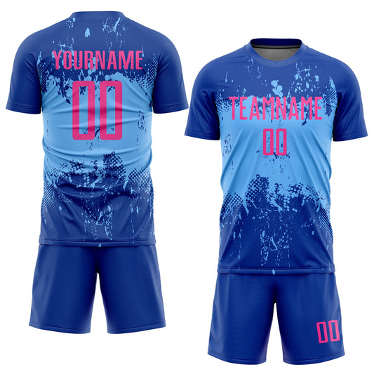 Custom Royal Pink-Light Blue Sublimation Soccer Uniform Jersey - Sky-Custom