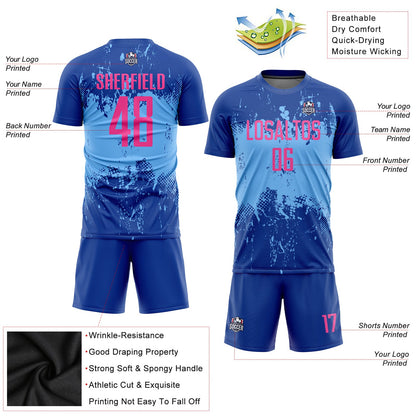 Custom Royal Pink-Light Blue Sublimation Soccer Uniform Jersey - Sky-Custom