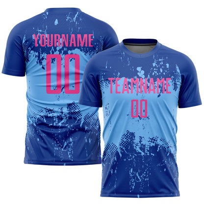 Custom Royal Pink-Light Blue Sublimation Soccer Uniform Jersey - Sky-Custom
