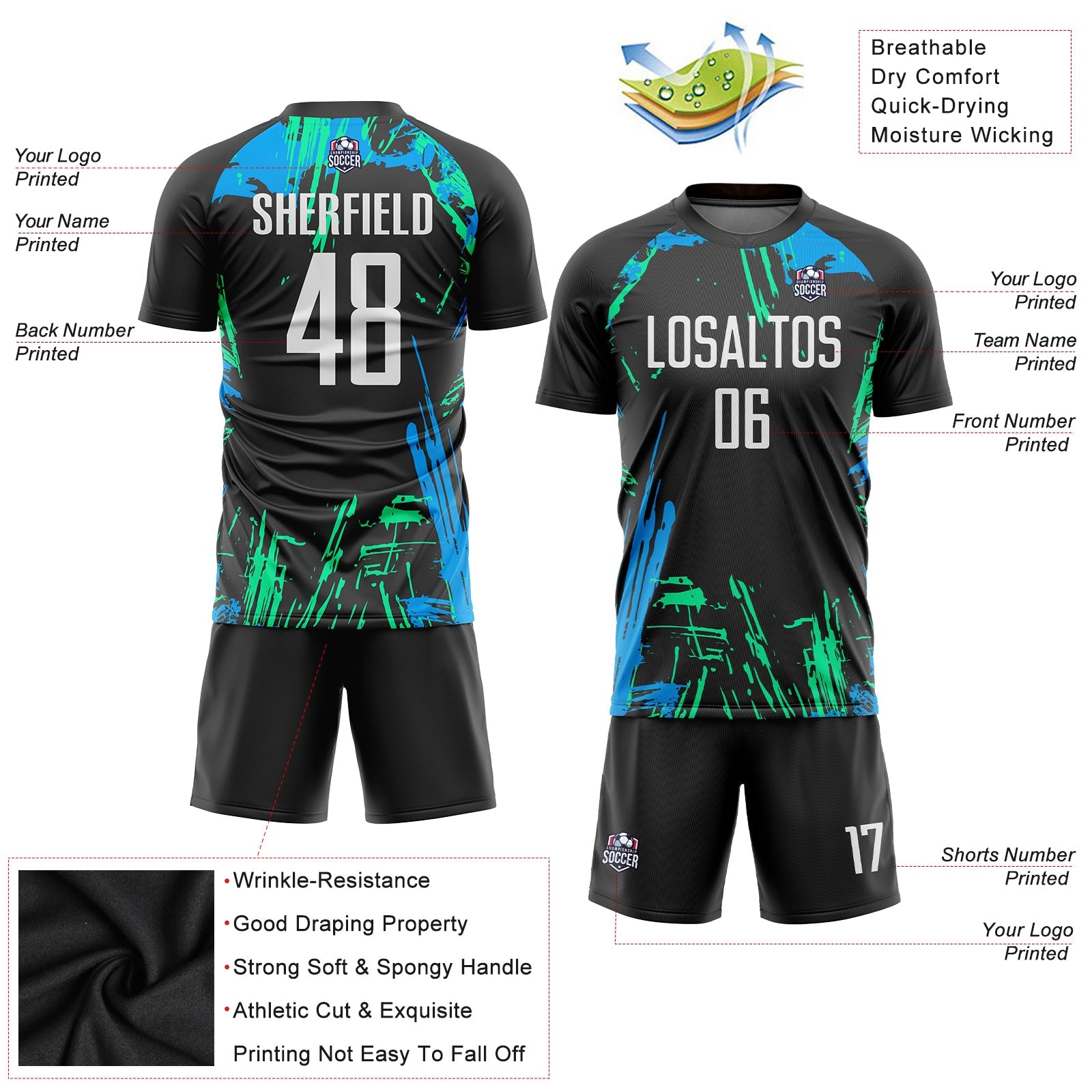 Custom Black White-Light Blue Sublimation Soccer Uniform Jersey - Sky-Custom