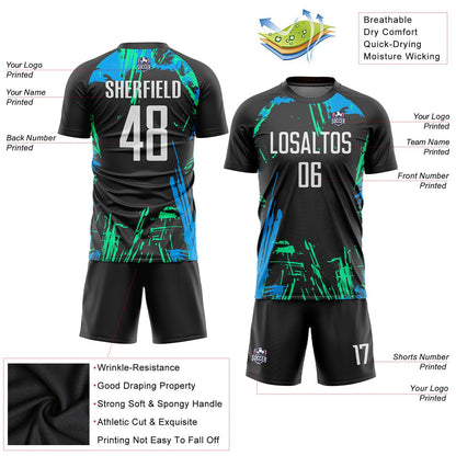 Custom Black White-Light Blue Sublimation Soccer Uniform Jersey - Sky-Custom